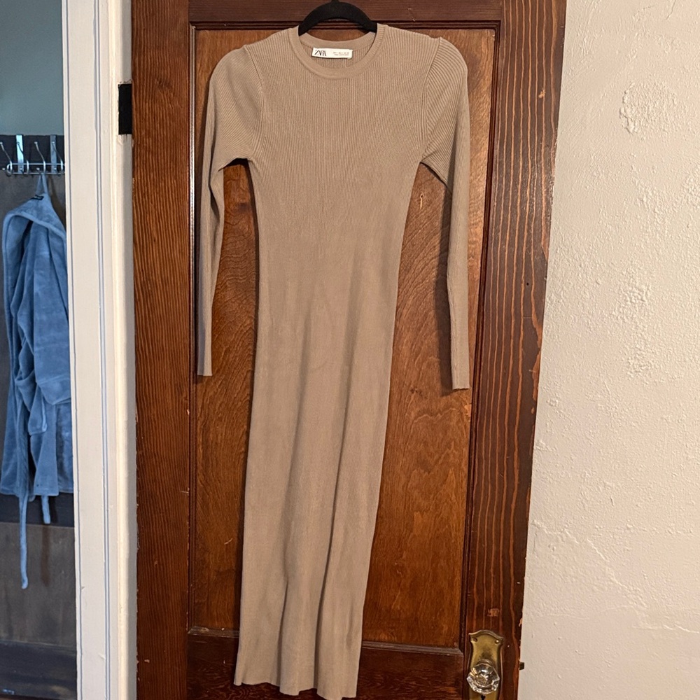 Zara Taupe Long Sleeve Dress